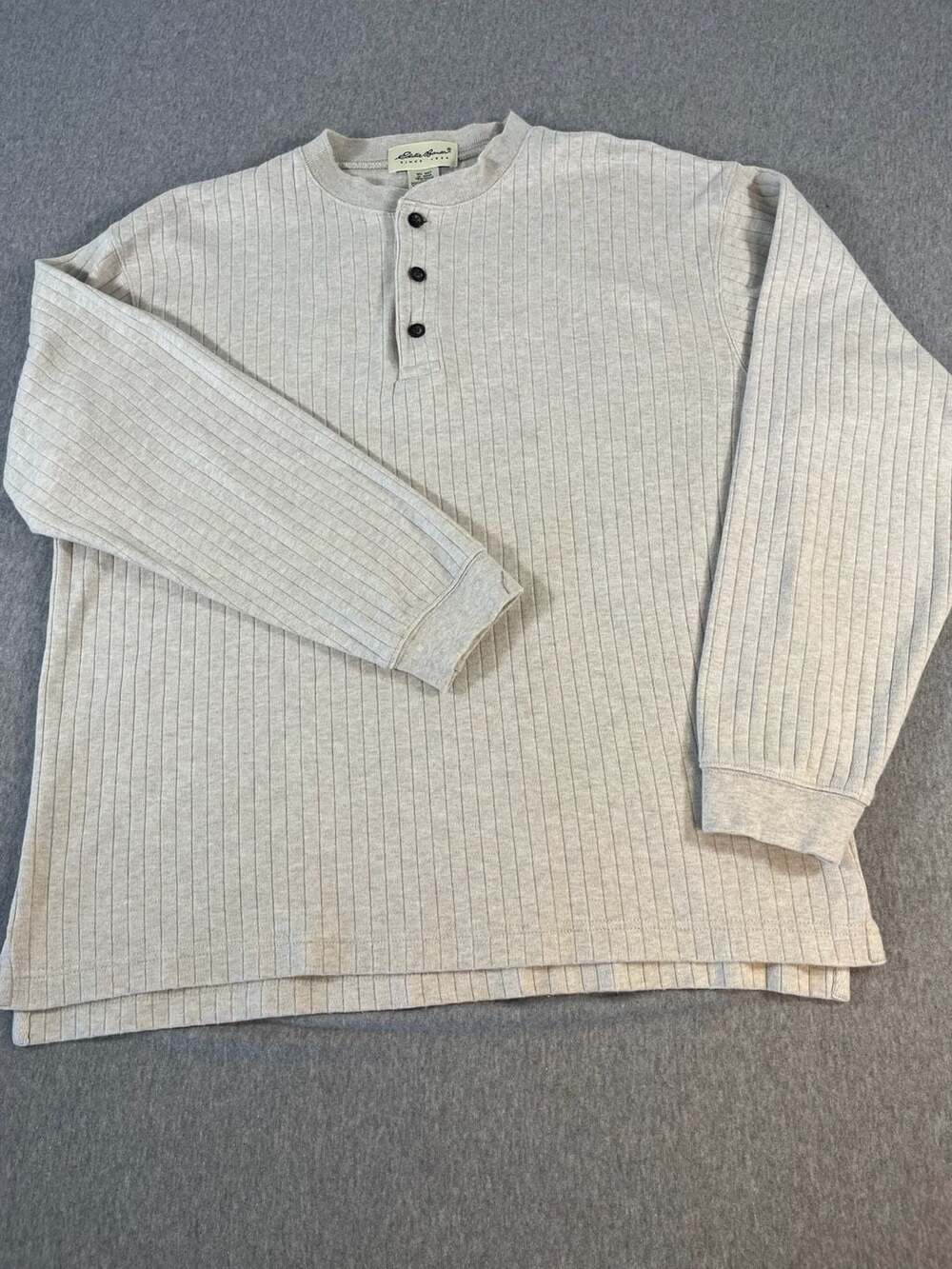 Eddie Bauer Beige Ribbed Long Sleeve Button Henley Sweater Men’s M